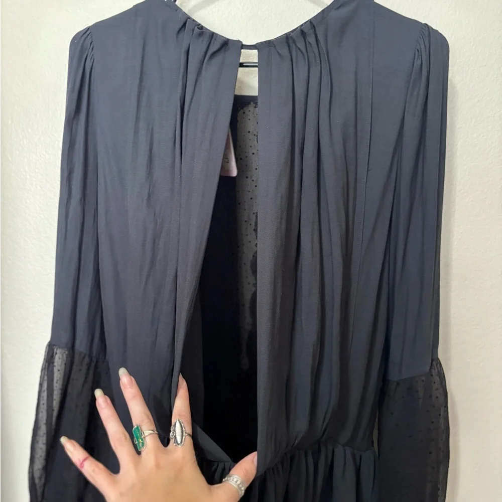 Black Sheer Sleeve Peplum Blouse - Women Tops - Picture 3 of 5